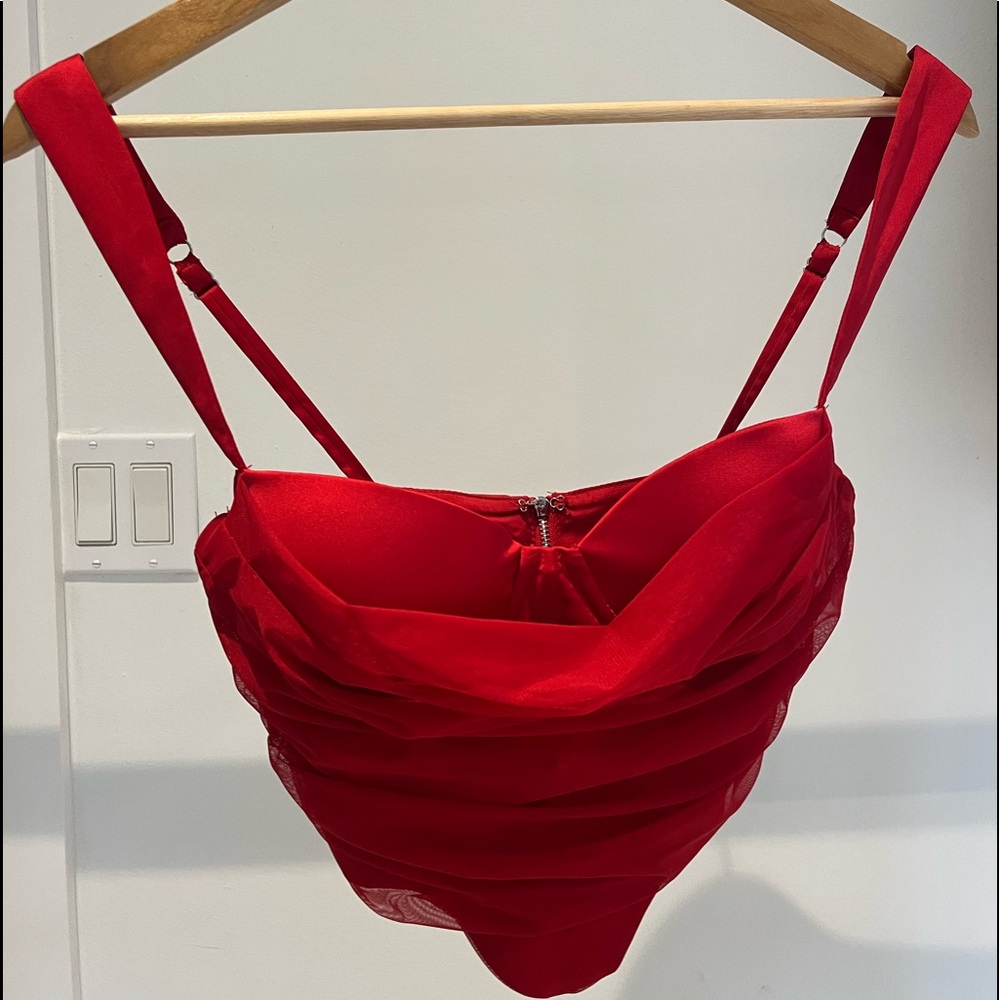 oh Polly- Chase hearts satin mesh bustier crop top